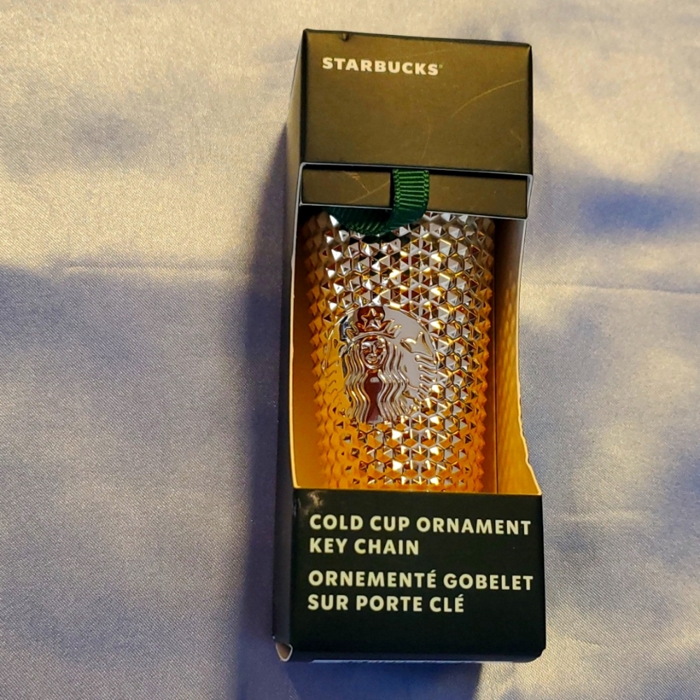 STARBUCKS GOLD COLD CUP ORNAMENT KEYCHAIN